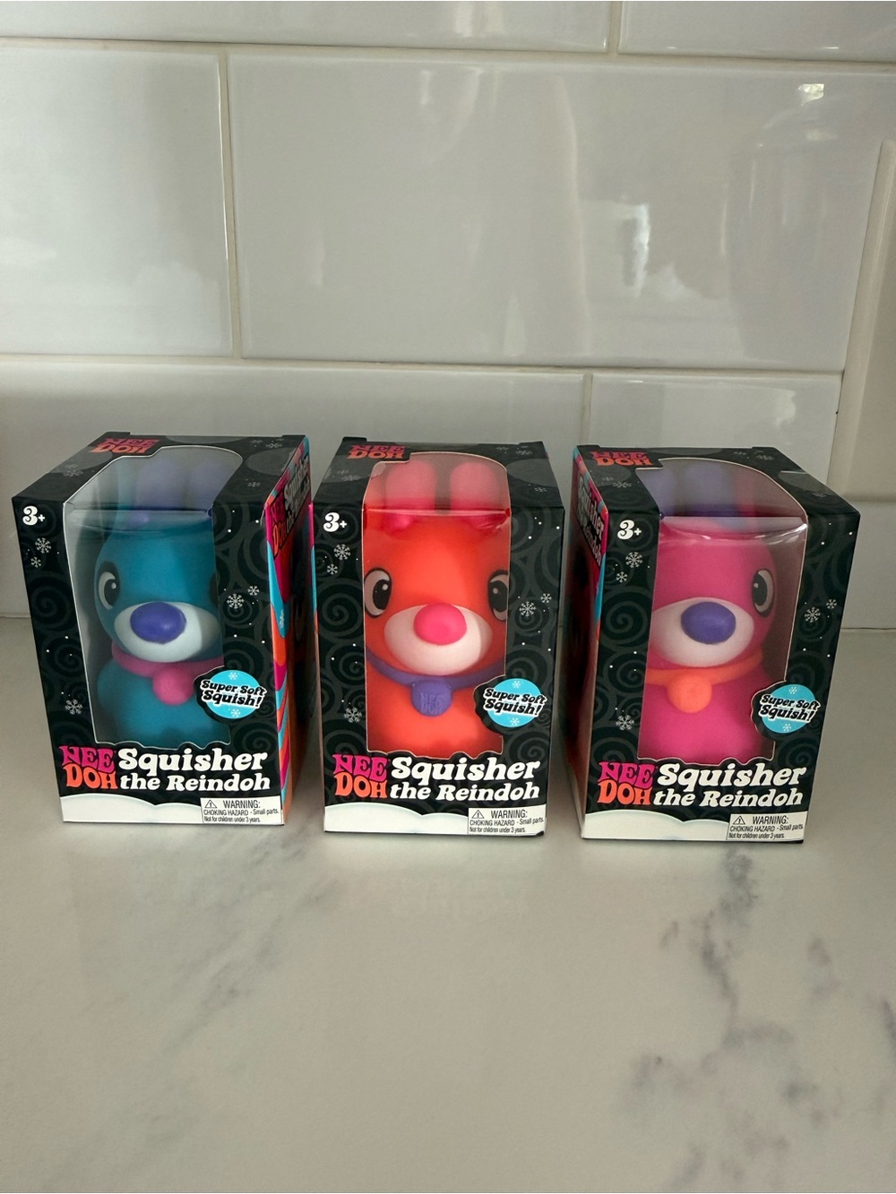 Needoh Squisher the Reindoh - Pink, Blue, Orange set of 3!